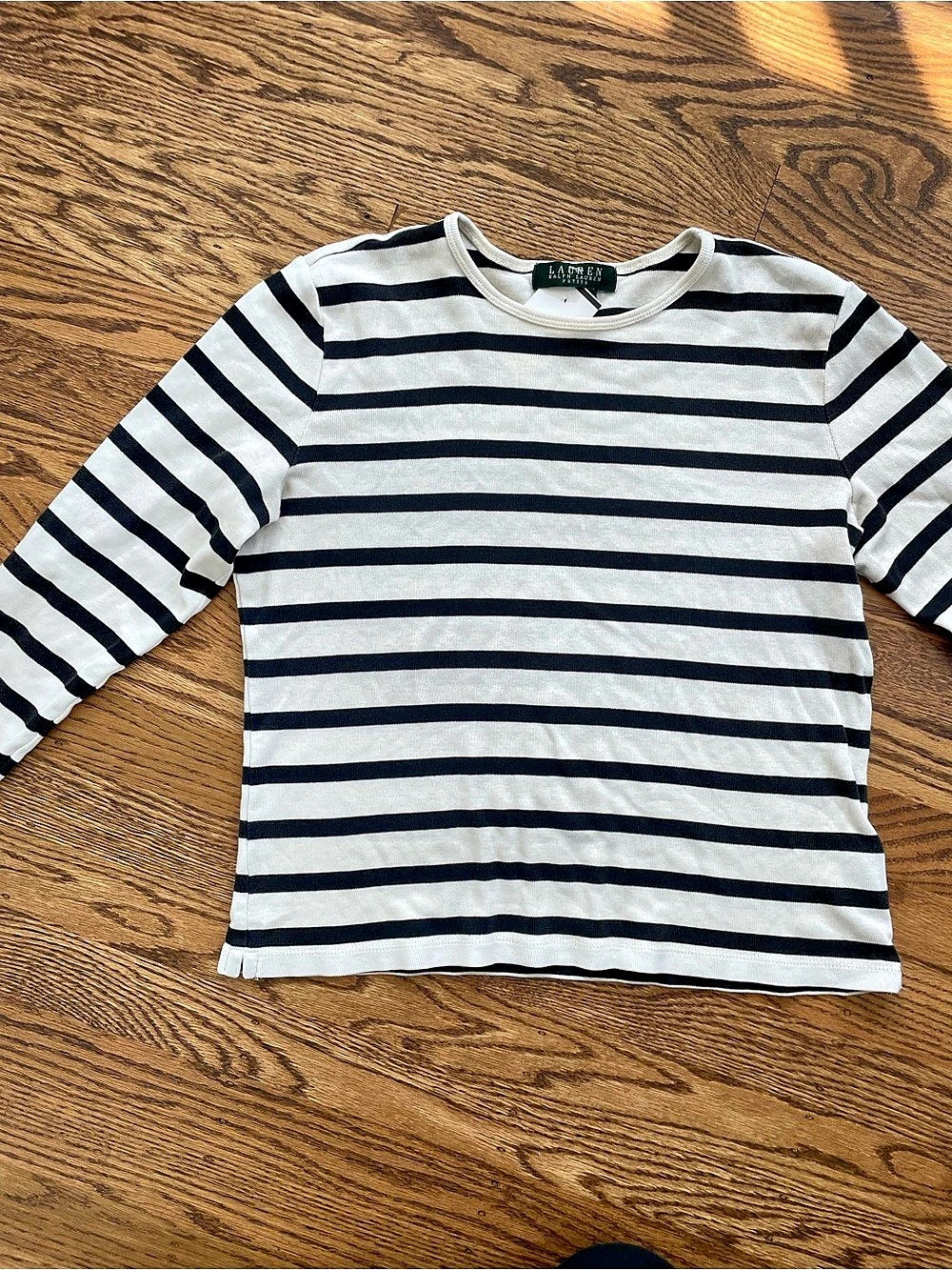 Lauren Ralph Lauren Striped Long Sleeve Top in White & Black Size Small NWT